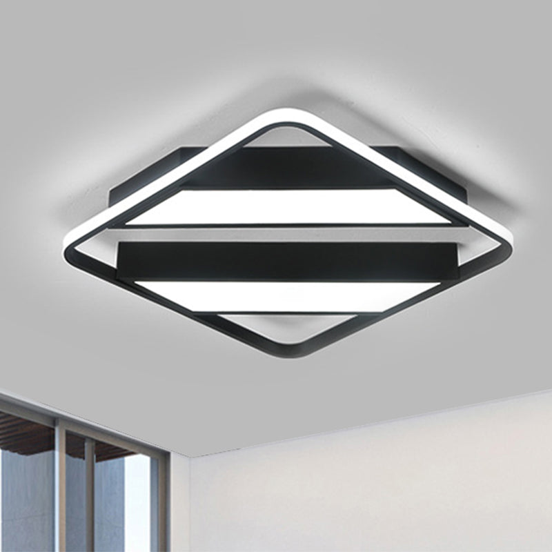 Modern Symmetrical Trapezoid Shade Flush Light Fixture - Black/White Integrated LED Ceiling Mount for Bedroom