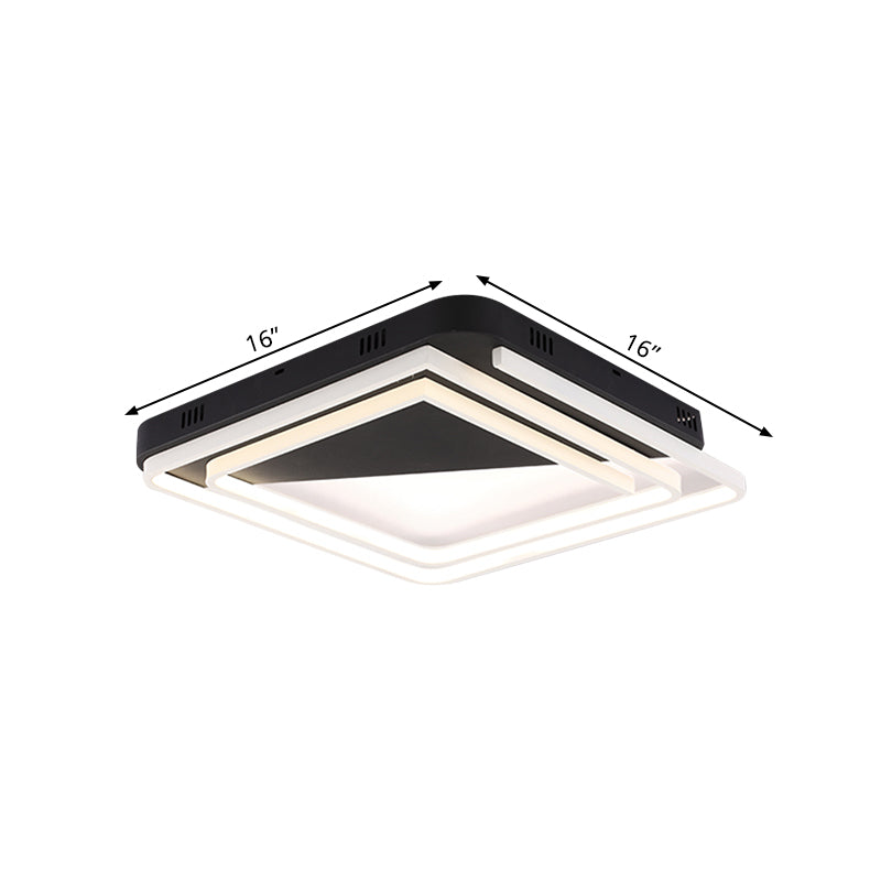 Modern Acrylic Square Ceiling Lamp Led Flush Mount Light - Black 18/22/28 Wide In Warm/White