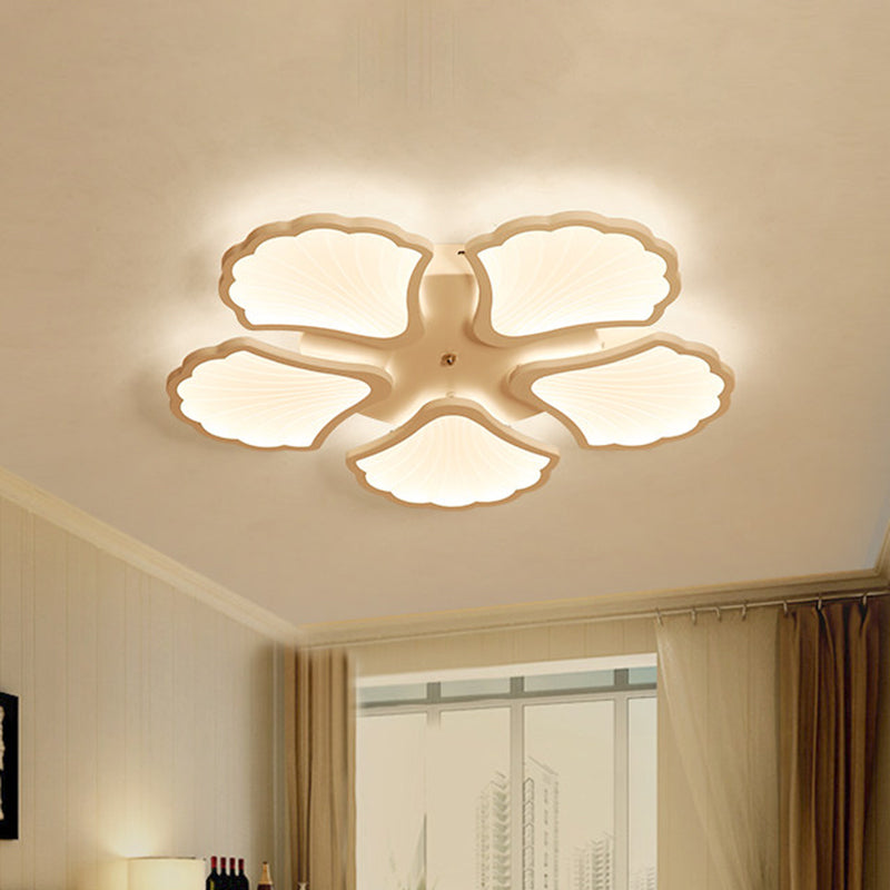 Plafonnier LED 3/5/9 lumières avec abat-jour en acrylique en forme de feuille de ginkgo - Luminaire blanc à lumière chaude/blanche/naturelle - pour salon