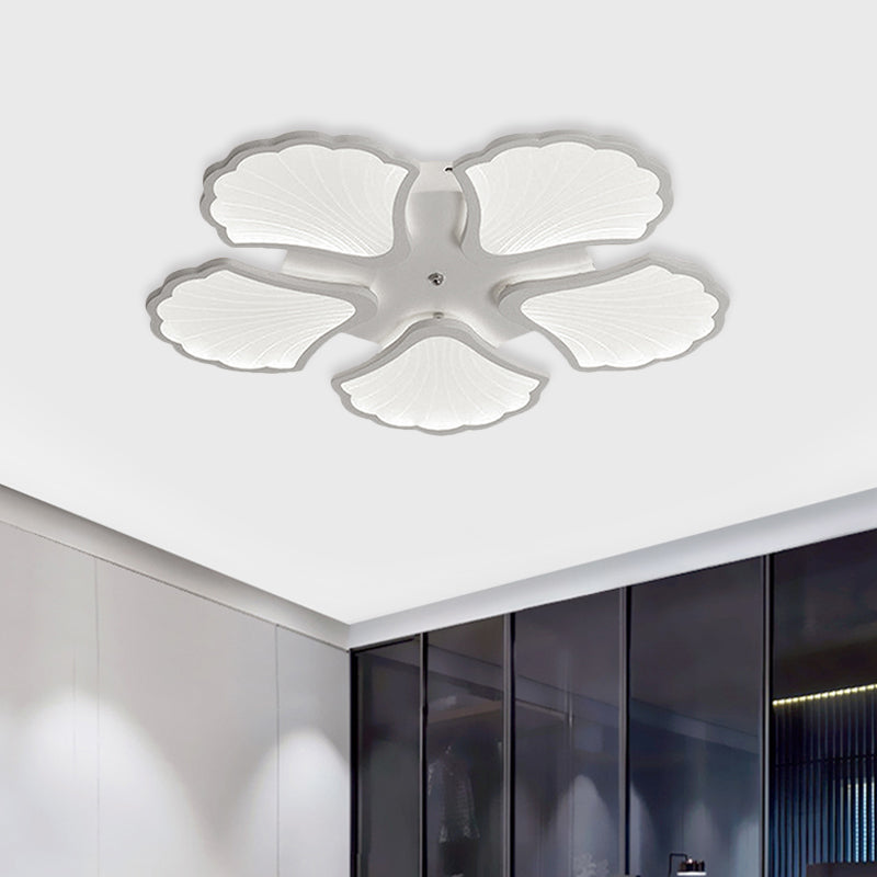 Plafonnier LED 3/5/9 lumières avec abat-jour en acrylique en forme de feuille de ginkgo - Luminaire blanc à lumière chaude/blanche/naturelle - pour salon
