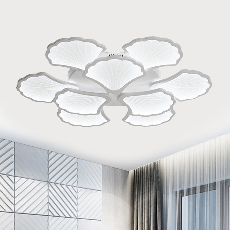 Plafonnier LED 3/5/9 lumières avec abat-jour en acrylique en forme de feuille de ginkgo - Luminaire blanc à lumière chaude/blanche/naturelle - pour salon