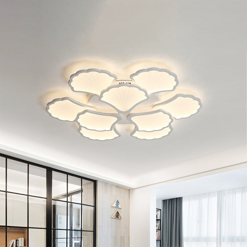 Plafonnier LED 3/5/9 lumières avec abat-jour en acrylique en forme de feuille de ginkgo - Luminaire blanc à lumière chaude/blanche/naturelle - pour salon