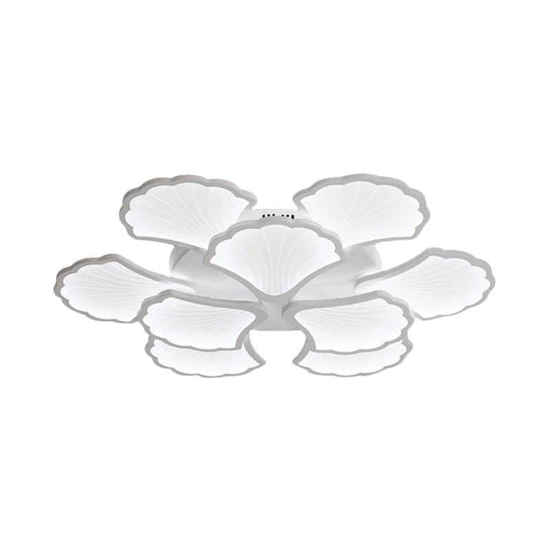 Plafonnier LED 3/5/9 lumières avec abat-jour en acrylique en forme de feuille de ginkgo - Luminaire blanc à lumière chaude/blanche/naturelle - pour salon