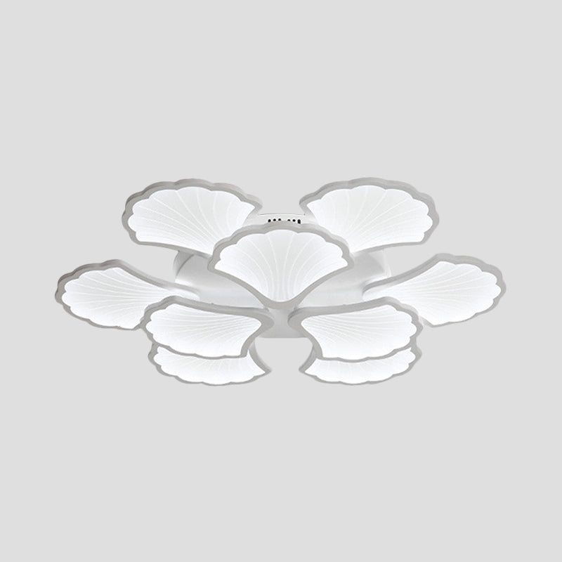 Plafonnier LED 3/5/9 lumières avec abat-jour en acrylique en forme de feuille de ginkgo - Luminaire blanc à lumière chaude/blanche/naturelle - pour salon