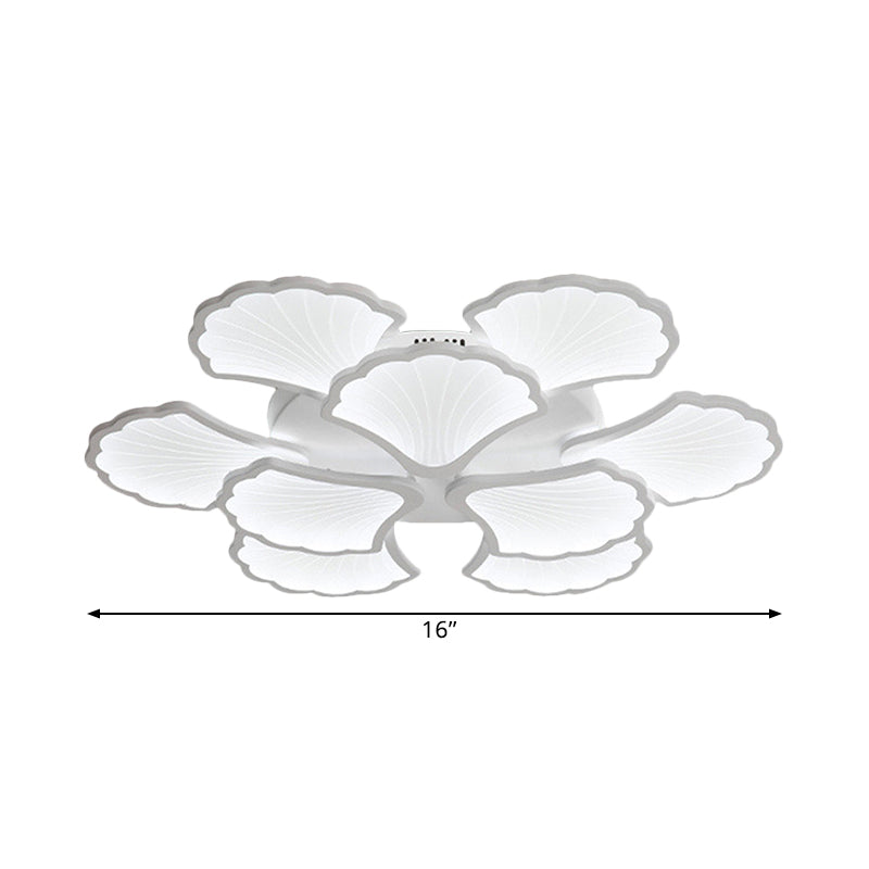 Plafonnier LED 3/5/9 lumières avec abat-jour en acrylique en forme de feuille de ginkgo - Luminaire blanc à lumière chaude/blanche/naturelle - pour salon