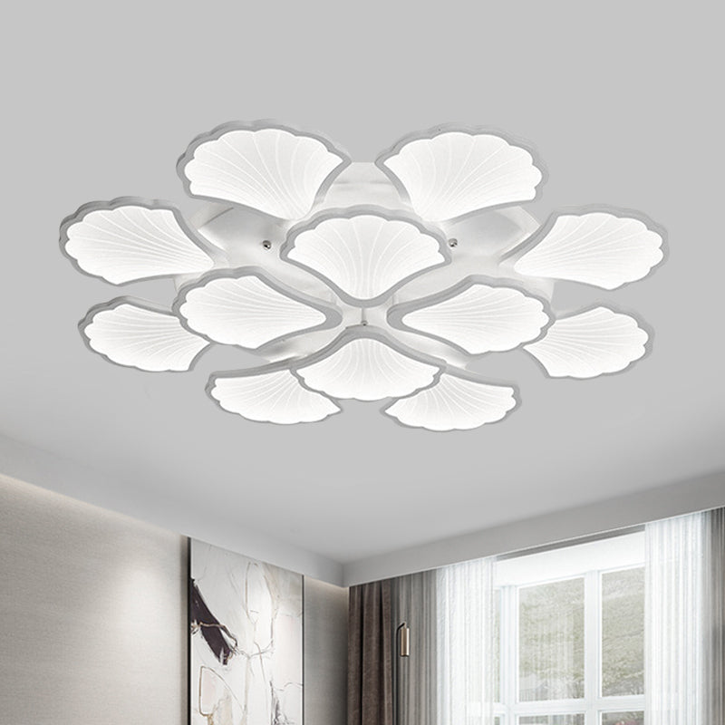 Plafonnier LED 3/5/9 lumières avec abat-jour en acrylique en forme de feuille de ginkgo - Luminaire blanc à lumière chaude/blanche/naturelle - pour salon
