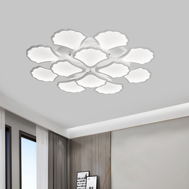 Plafonnier LED 3/5/9 lumières avec abat-jour en acrylique en forme de feuille de ginkgo - Luminaire blanc à lumière chaude/blanche/naturelle - pour salon