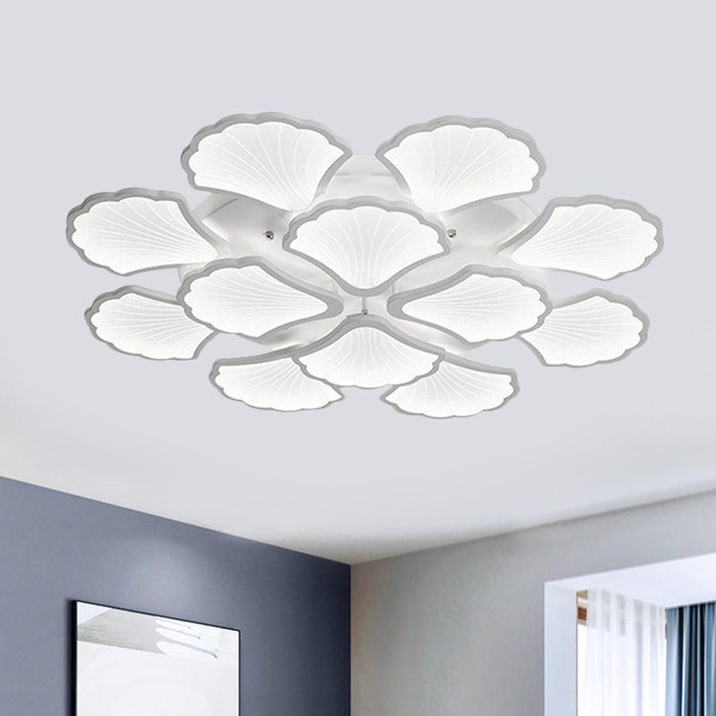 Plafonnier LED 3/5/9 lumières avec abat-jour en acrylique en forme de feuille de ginkgo - Luminaire blanc à lumière chaude/blanche/naturelle - pour salon