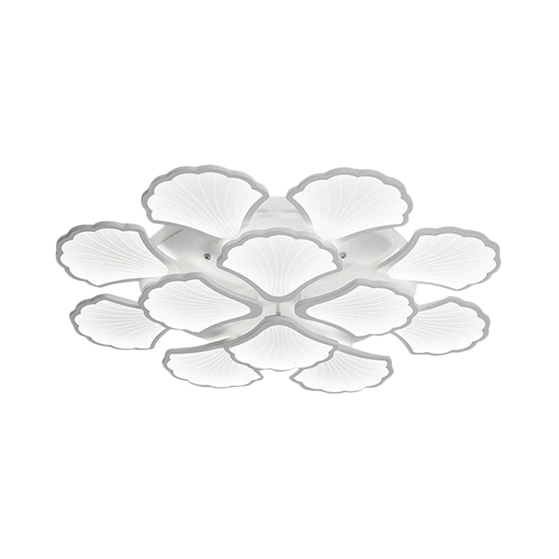Plafonnier LED 3/5/9 lumières avec abat-jour en acrylique en forme de feuille de ginkgo - Luminaire blanc à lumière chaude/blanche/naturelle - pour salon