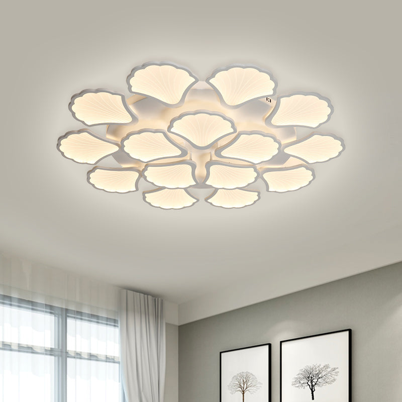 Plafonnier LED 3/5/9 lumières avec abat-jour en acrylique en forme de feuille de ginkgo - Luminaire blanc à lumière chaude/blanche/naturelle - pour salon