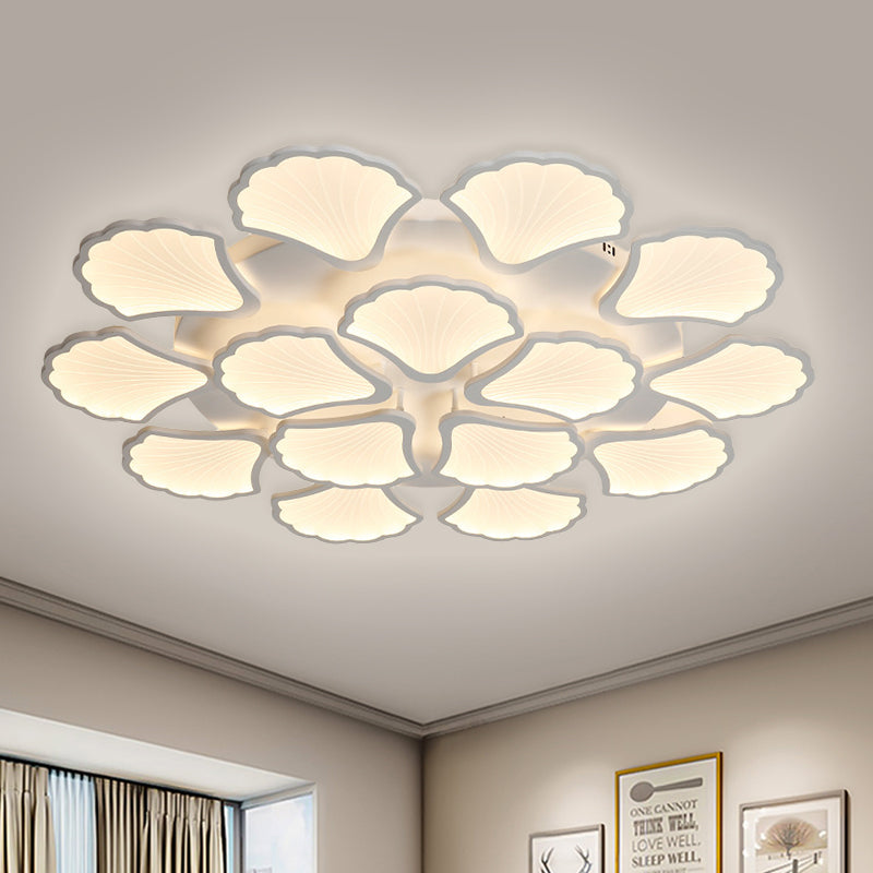 Plafonnier LED 3/5/9 lumières avec abat-jour en acrylique en forme de feuille de ginkgo - Luminaire blanc à lumière chaude/blanche/naturelle - pour salon