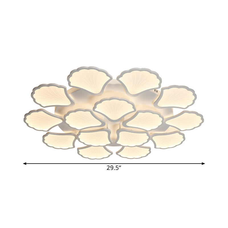 Plafonnier LED 3/5/9 lumières avec abat-jour en acrylique en forme de feuille de ginkgo - Luminaire blanc à lumière chaude/blanche/naturelle - pour salon