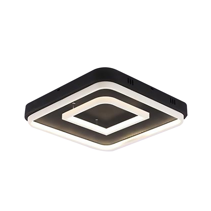Square Acrylic LED Ceiling Light Fixture - 16.5"/20.5"/24.5" Wide - Modern Semi Mount - Warm/White Light - Black Flush Mount