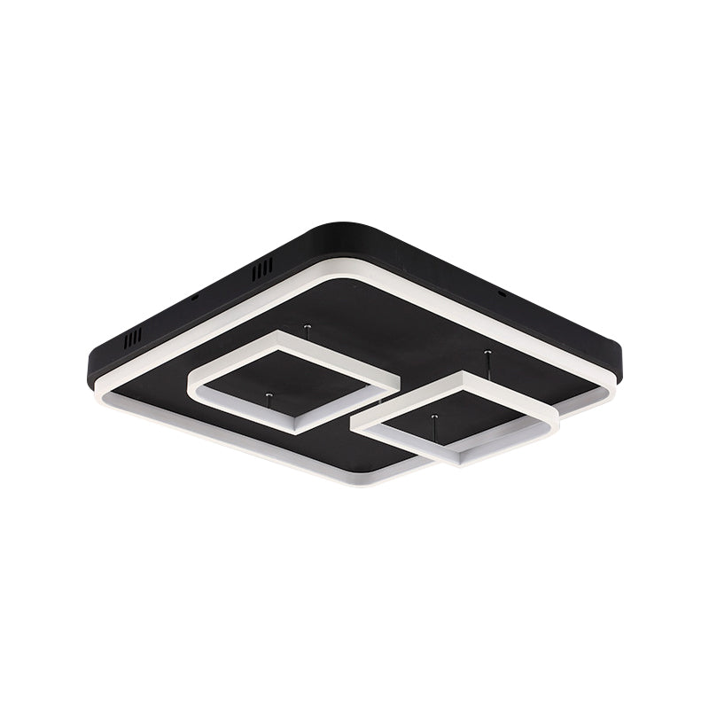 Square Acrylic LED Ceiling Light Fixture - 16.5"/20.5"/24.5" Wide - Modern Semi Mount - Warm/White Light - Black Flush Mount