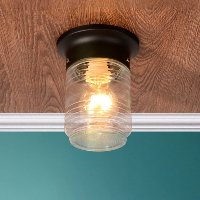 Modern Hand Blown Glass 1-Light Cylinder Flush Mount Ceiling Light in White/Black