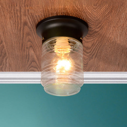 Modern Hand Blown Glass 1-Light Cylinder Flush Mount Ceiling Light in White/Black