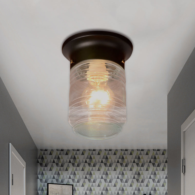 Modern Hand Blown Glass 1-Light Cylinder Flush Mount Ceiling Light in White/Black