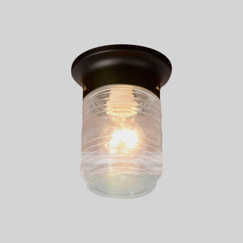 Modern Hand Blown Glass 1-Light Cylinder Flush Mount Ceiling Light in White/Black