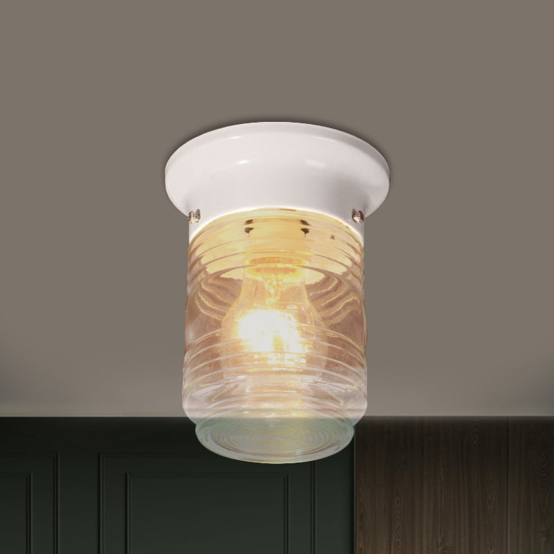 Modern Hand Blown Glass 1-Light Cylinder Flush Mount Ceiling Light in White/Black