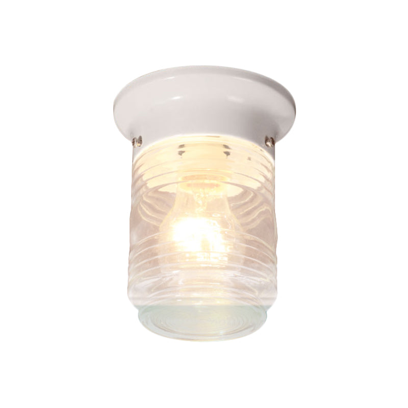 Modern Hand Blown Glass 1-Light Cylinder Flush Mount Ceiling Light in White/Black
