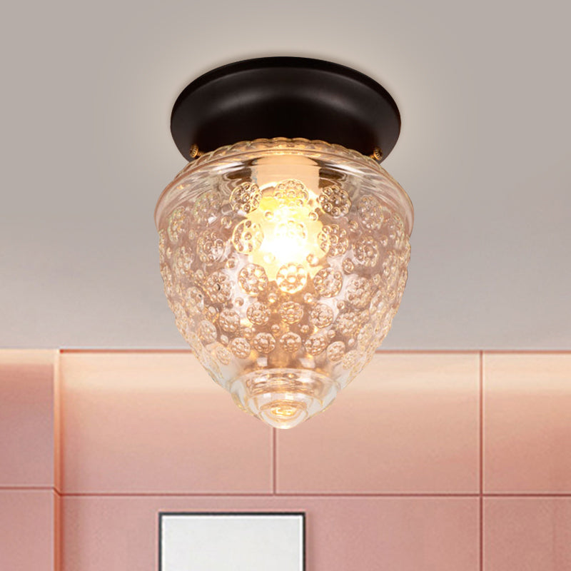 Modern Acorn Shape Flush Mount Clear Glass Light Fixture with 1 Light, White/Black