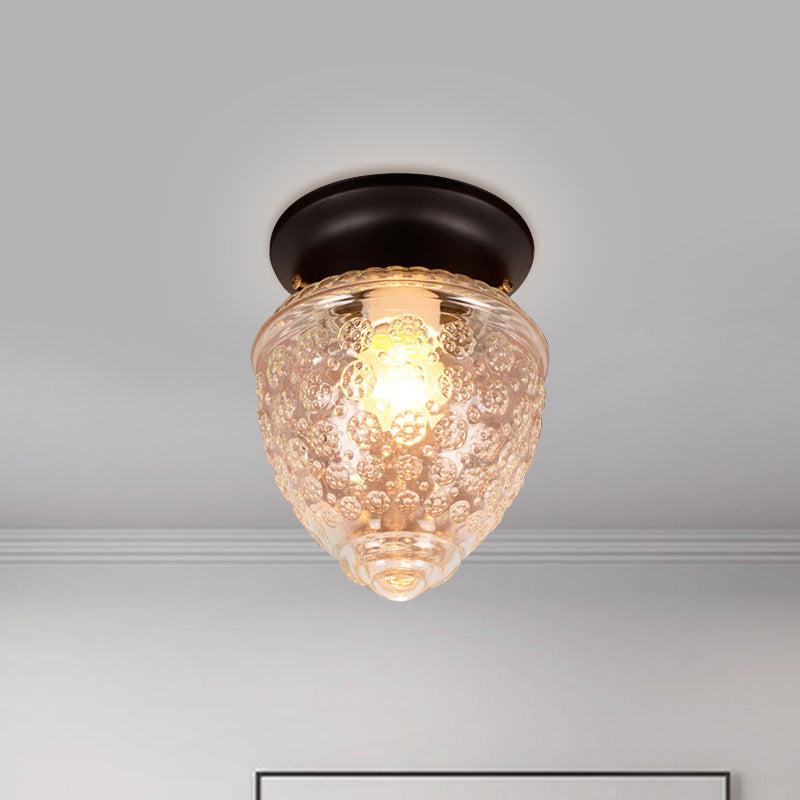 Modern Acorn Shape Flush Mount Clear Glass Light Fixture with 1 Light, White/Black