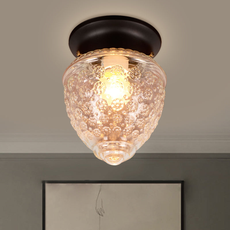 Modern Acorn Shape Flush Mount Clear Glass Light Fixture with 1 Light, White/Black