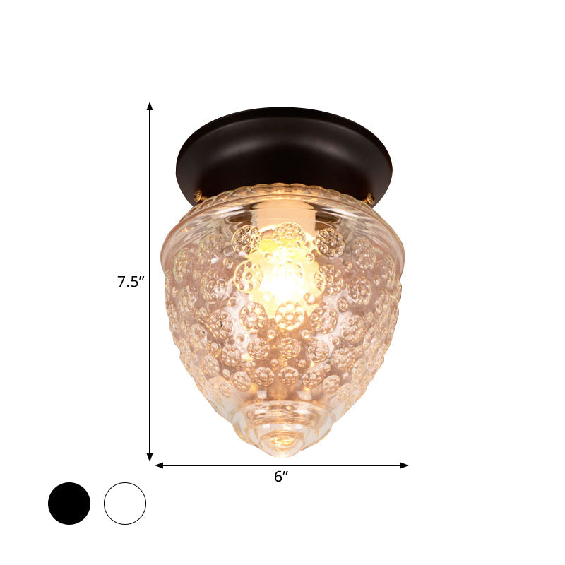 Modern Acorn Shape Flush Mount Clear Glass Light Fixture with 1 Light, White/Black