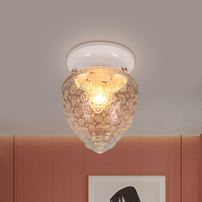 Modern Acorn Shape Flush Mount Clear Glass Light Fixture with 1 Light, White/Black