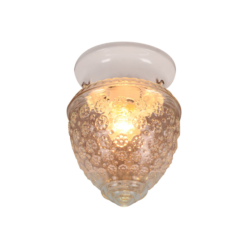 Modern Acorn Shape Flush Mount Clear Glass Light Fixture with 1 Light, White/Black