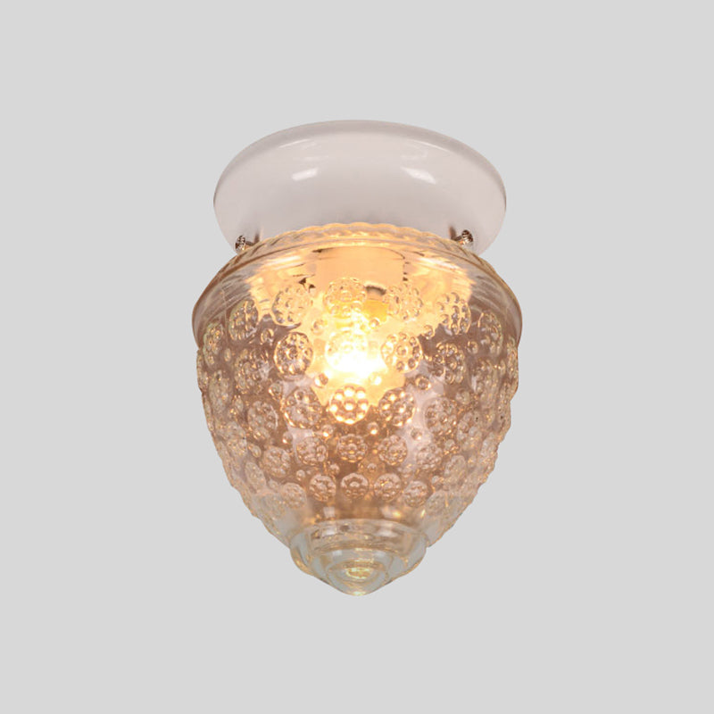 Modern Acorn Shape Flush Mount Clear Glass Light Fixture with 1 Light, White/Black