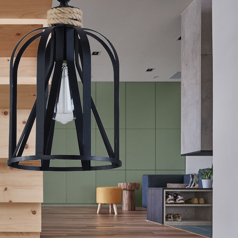 Retro Loft Pendant Light with Birdcage Shade and Metal Frame - Ideal for Restaurant or Home