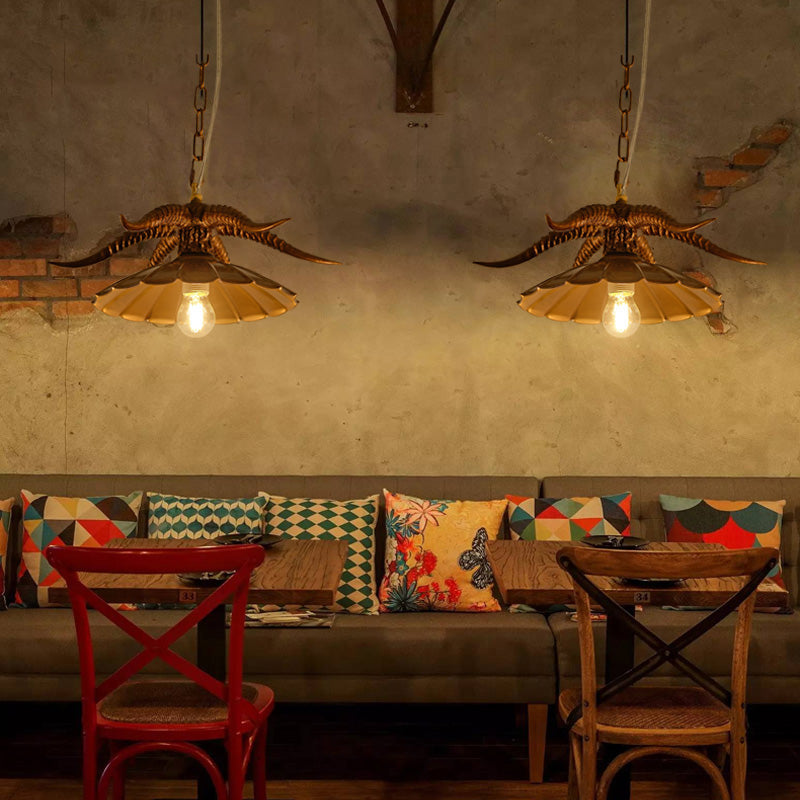 Rustic Deer Horn Loft Pendant Light - Scalloped Hanging Ceiling Lamp