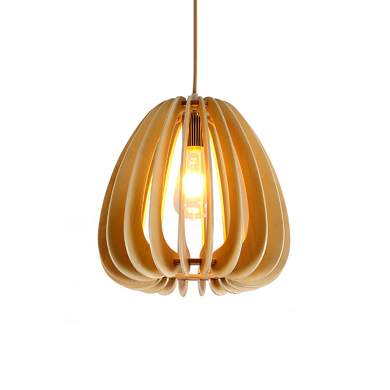 Curved Wood Pendant Ceiling Light for Contemporary Dining Room - Beige, 1-Light