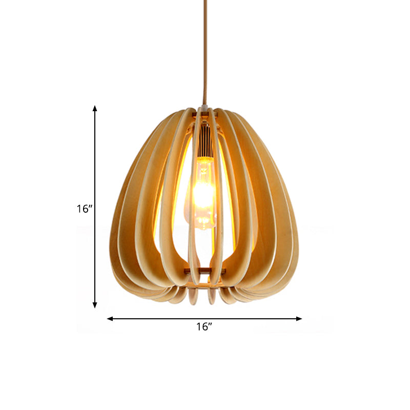 Curved Wood Pendant Ceiling Light for Contemporary Dining Room - Beige, 1-Light