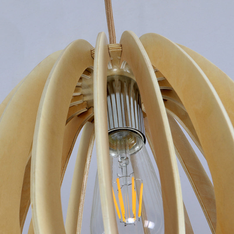 Curved Wood Pendant Ceiling Light for Contemporary Dining Room - Beige, 1-Light