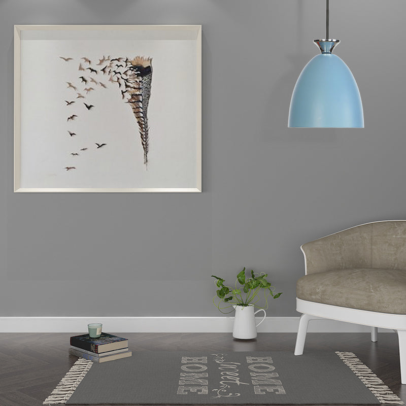 Blue/Gray Macaron Metallic Bedside Pendant Lamp With Adjustable Cord