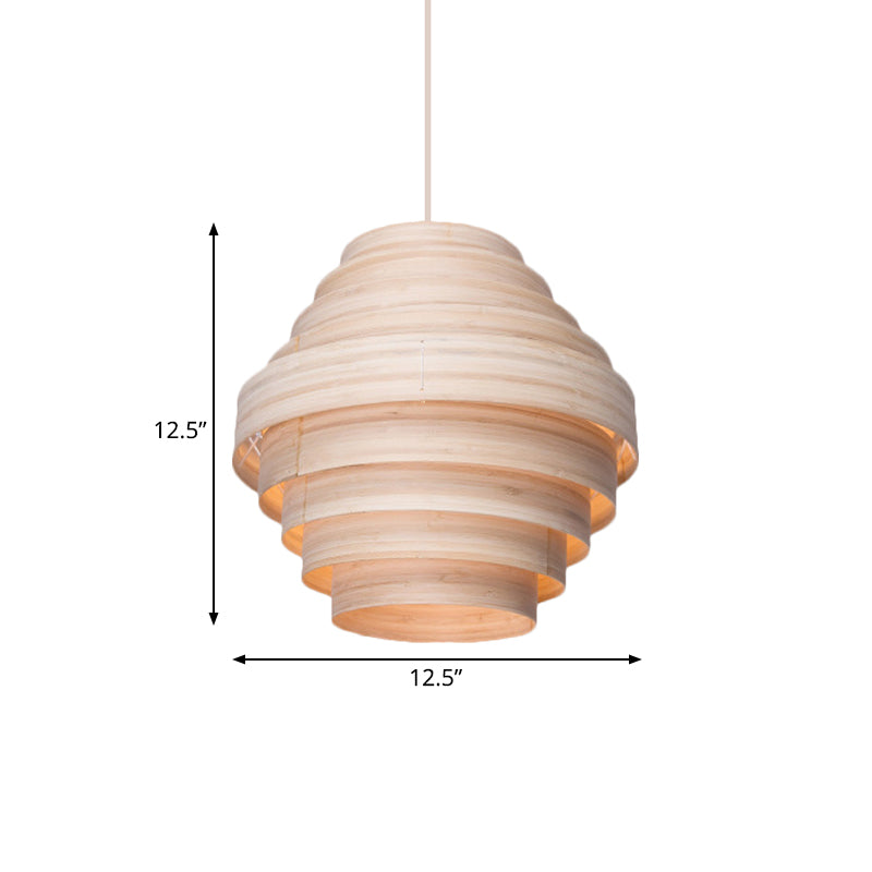 Natural Wood Tiered Pendant Light For Modern Living Spaces