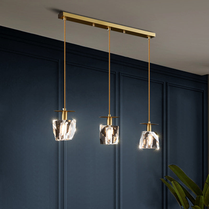 Contemporary Beveled Crystal Pendant Light Kit - Clear 3 Heads, Irregular Cube Design