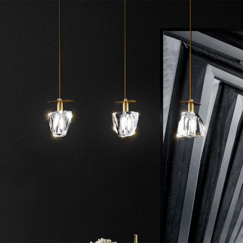 Contemporary Beveled Crystal Pendant Light Kit - Clear 3 Heads, Irregular Cube Design