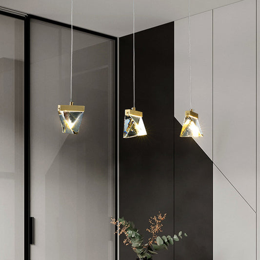 Modern Crystal LED Pendant Ceiling Lamp for Dining Hall - Clear Polyhedron Design