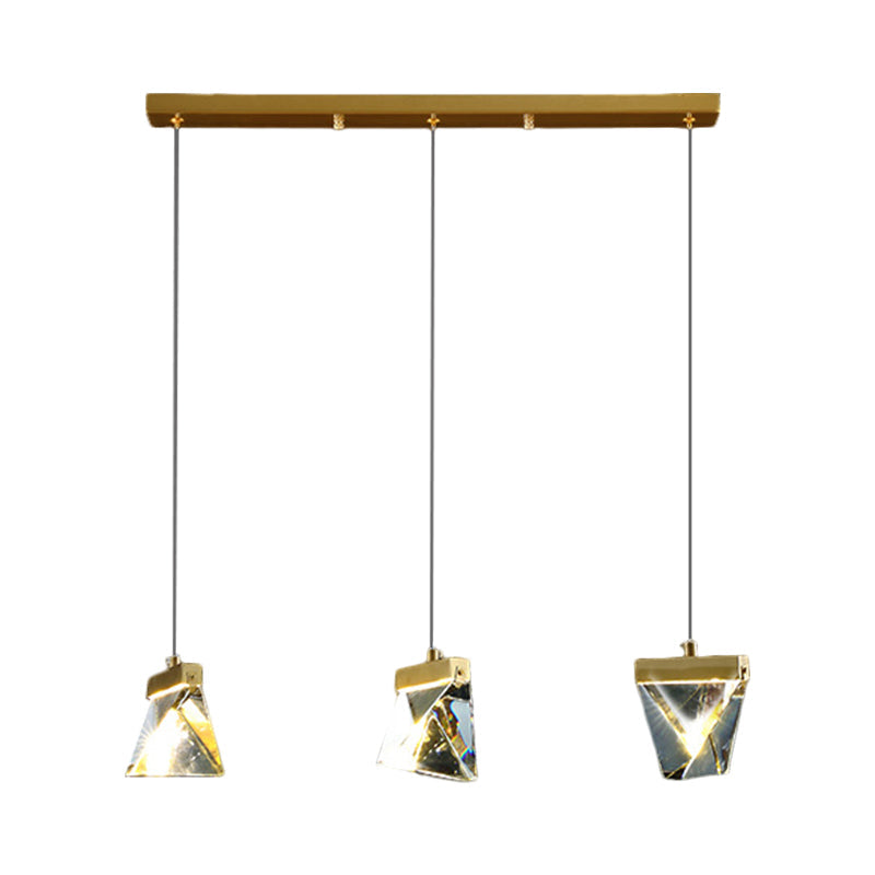 Plafonnier LED suspendu en cristal moderne pour salle à manger - Design polyèdre transparent
