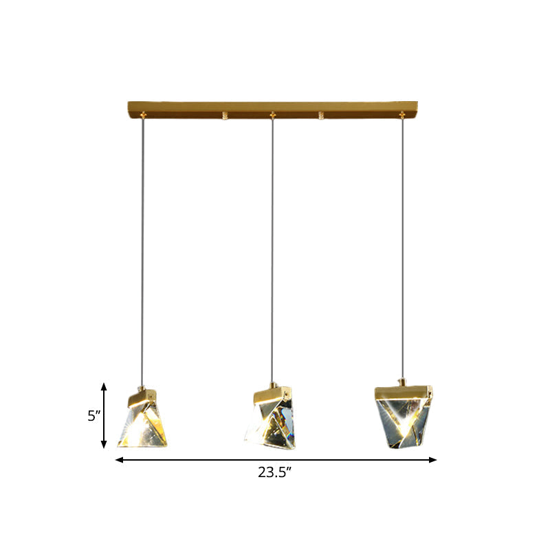 Plafonnier LED suspendu en cristal moderne pour salle à manger - Design polyèdre transparent