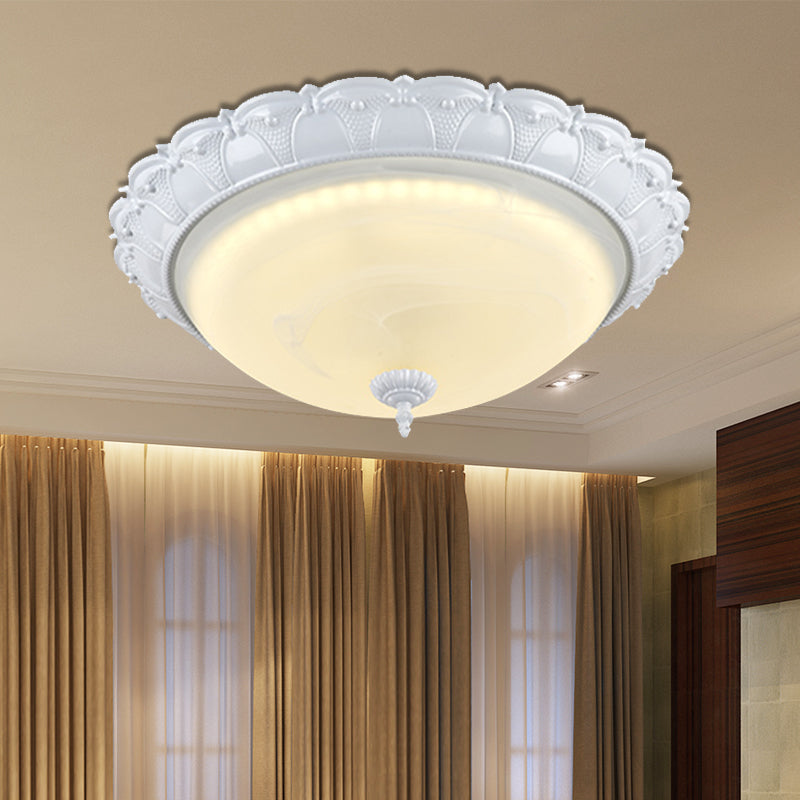 Plafonnier de couloir en forme de dôme en verre dépoli vintage blanc/laiton LED - Lumière chaude/blanche, 16"/19,5