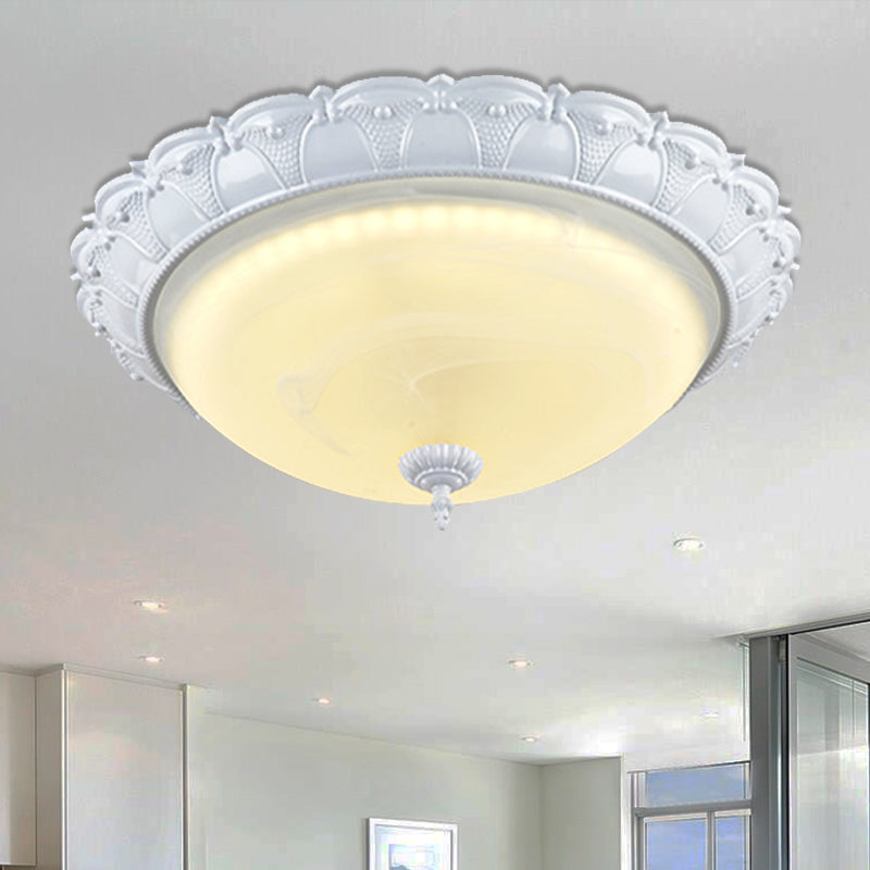Plafonnier de couloir en forme de dôme en verre dépoli vintage blanc/laiton LED - Lumière chaude/blanche, 16"/19,5