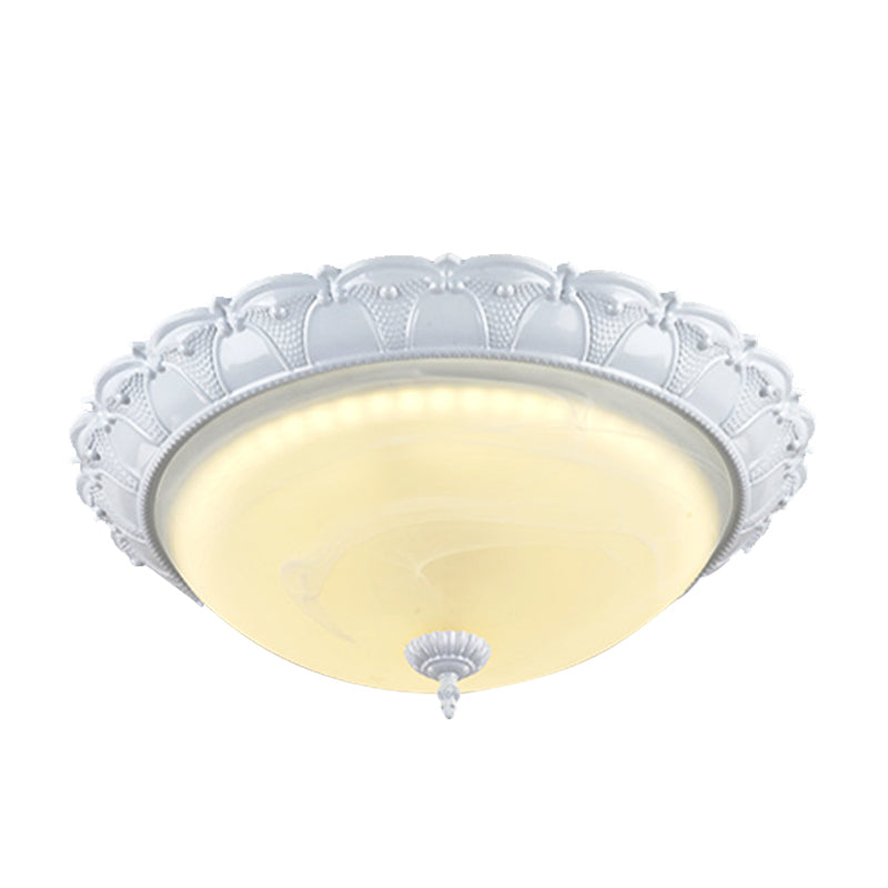 Plafonnier de couloir en forme de dôme en verre dépoli vintage blanc/laiton LED - Lumière chaude/blanche, 16"/19,5