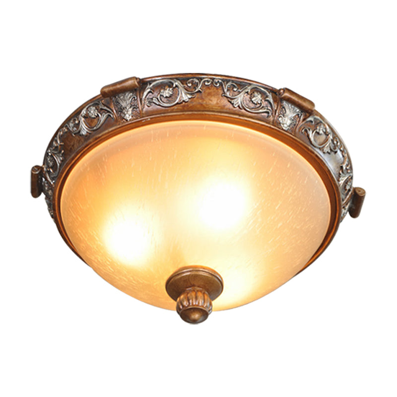 Opal Glass Dome Ceiling Light Retro Style with Carved Flower, 3/5-Bulb, Brown, 16"/19.5"/21.5" Width