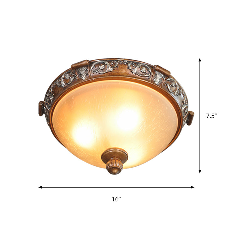 Opal Glass Dome Ceiling Light Retro Style with Carved Flower, 3/5-Bulb, Brown, 16"/19.5"/21.5" Width