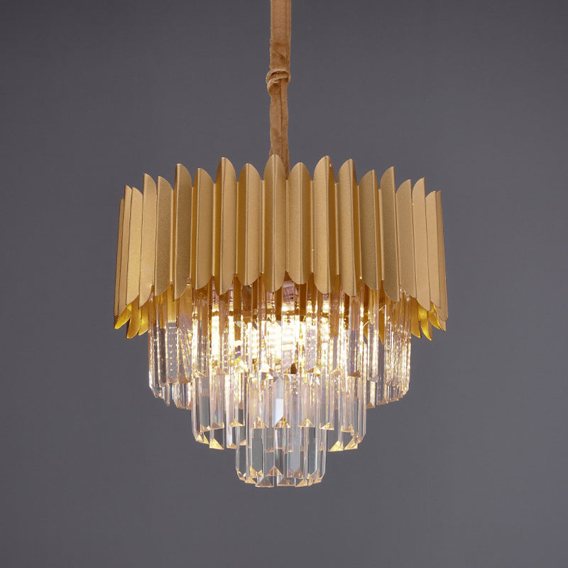 Contemporary 4/8 Bulb Crystal Rectangle Hanging Lamp in Gold – Taper Faceted Design, 16"/23.5" Width