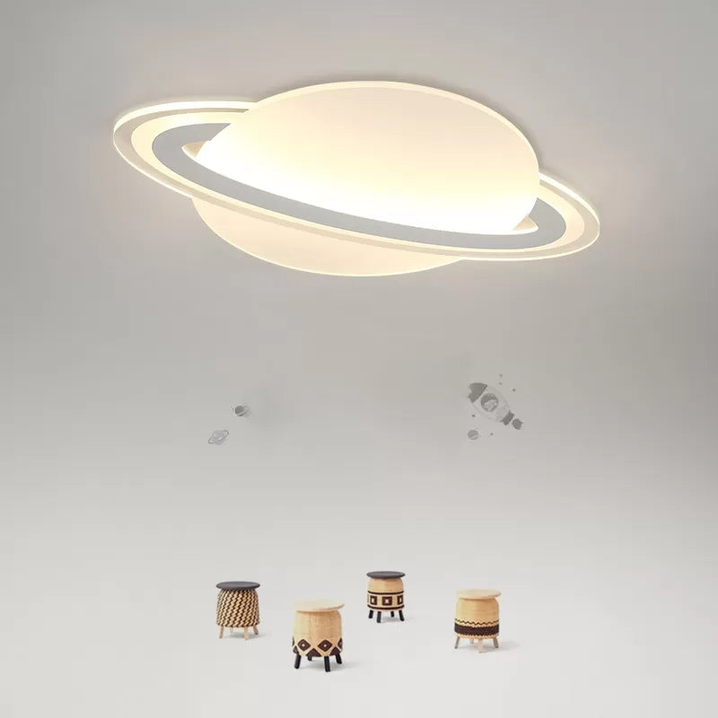 Plafonnier moderne en forme de planète en blanc pour chambre de garçon